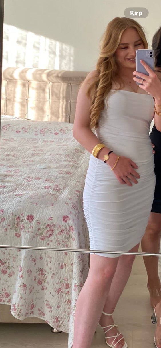 Beyaz Drapeli askılı  Mini Elbise - Görsel 2