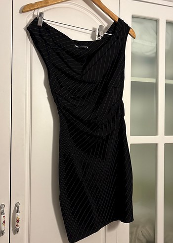 Düğmeli Siyah Çizgili elbise - Görsel 2