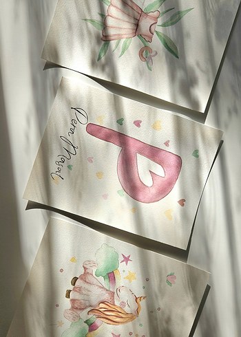 Pembe Pastel Desenli Çocuk Kağıt Aksesuarları