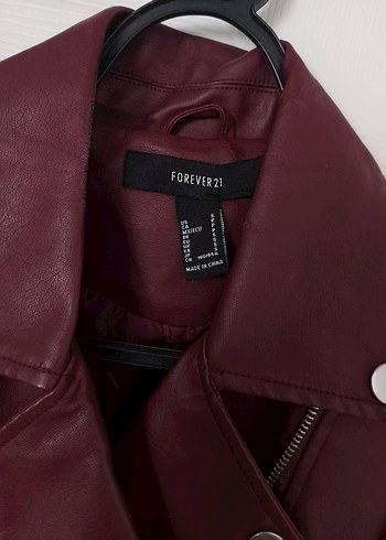Forever 21 Bordo Crop Kemerli Biker Ceket - Görsel 3