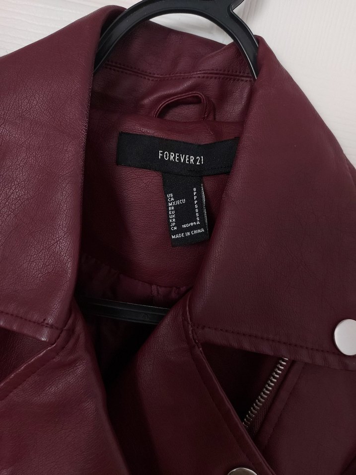 Forever 21 Bordo Crop Kemerli Biker Ceket - Görsel 3