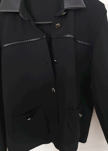 Network Siyah Deri detaylı Ceket bluz - Görsel 2