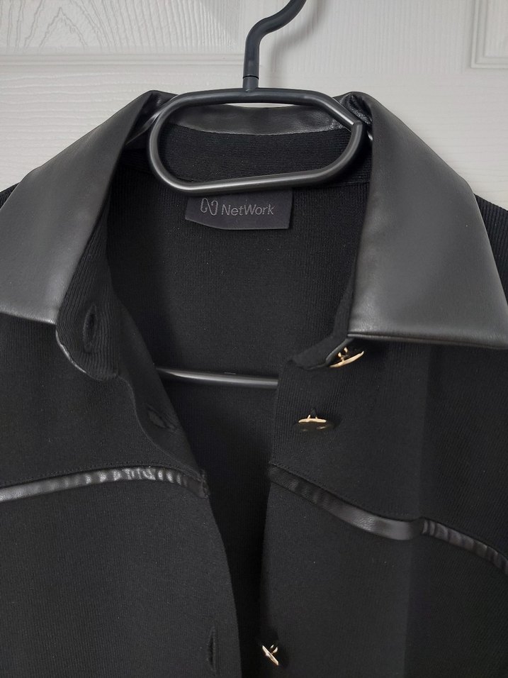 Network Siyah Deri detaylı Ceket bluz - Görsel 3