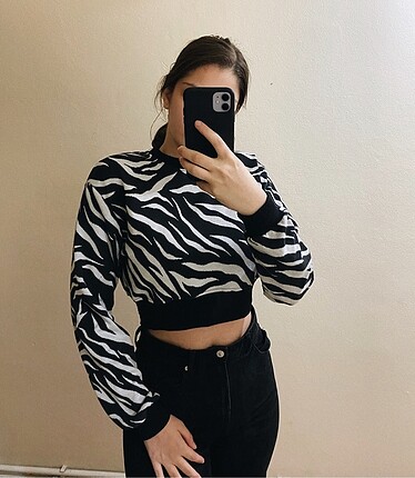 Zebra desenli crop sweatshirt