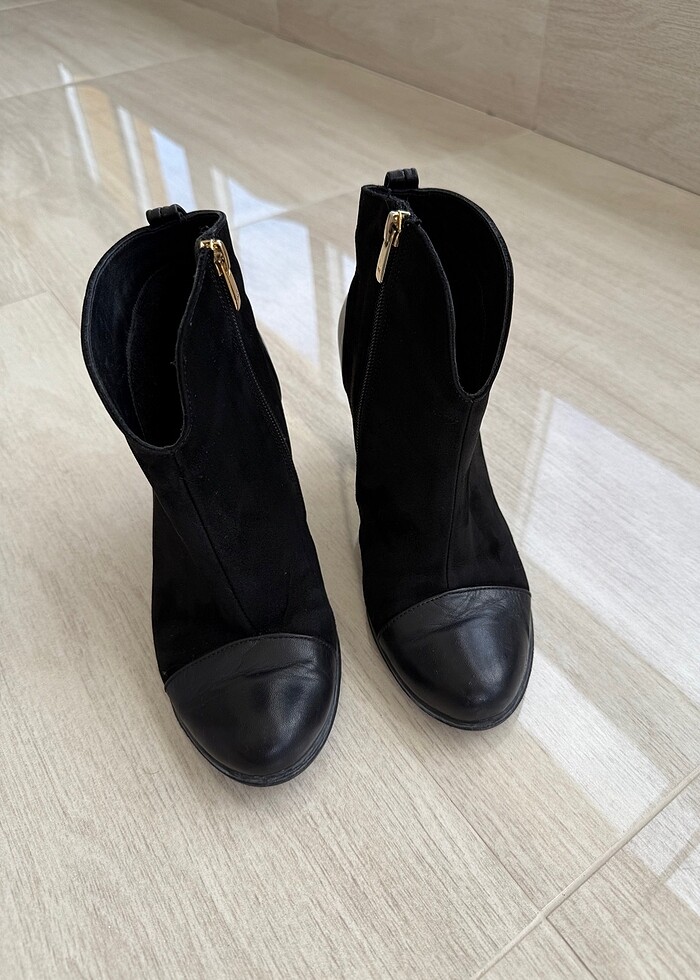 Topuklu çok şık nubuk ve deri geçişli bot - Görsel 3