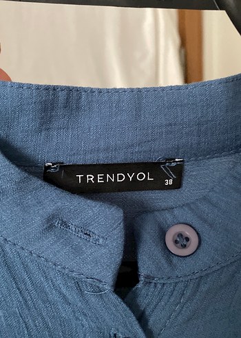 Düğmeli Uzun Kollu Mavi Keten tunik - Görsel 2