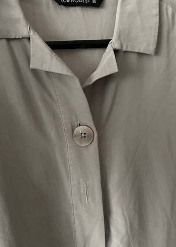 Gri Düğmeli Keten Kadın Gömlek - Görsel 3