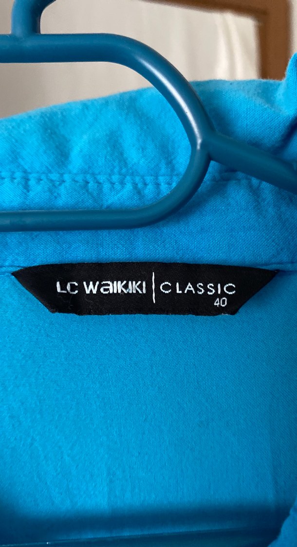 Düğmeli Mavi Keten Kadın Gömlek - Görsel 2