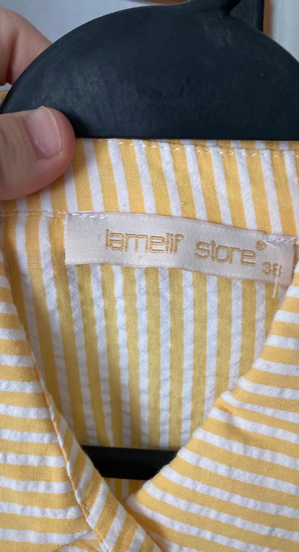 Uzun Kollu Sarı Nakışlı gofre Gömlek - Görsel 2