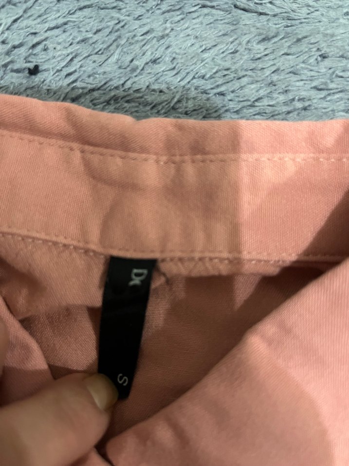 Düğmeli Pembe Uzun Keten Kadın Gömlek - Görsel 3