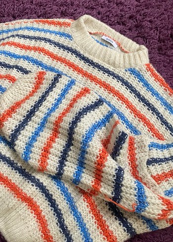 Çizgili Bohem Kadın Triko Kazak - Görsel 2