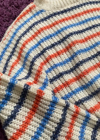 Çizgili Bohem Kadın Triko Kazak - Görsel 4