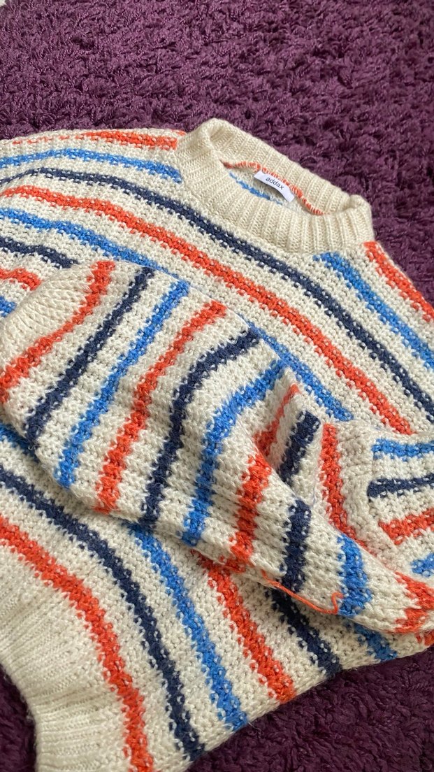 Çizgili Bohem Kadın Triko Kazak - Görsel 2