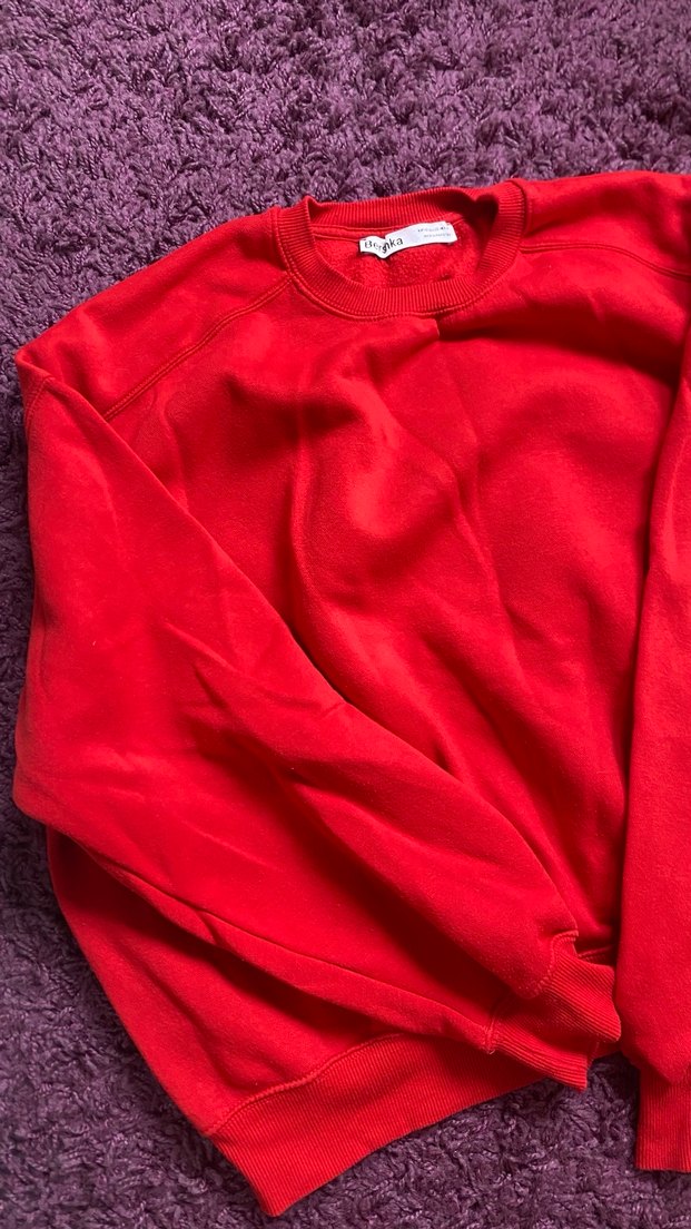 Kırmızı Kadın Sweatshirt, Uzun Kollu, Salaş - Görsel 2