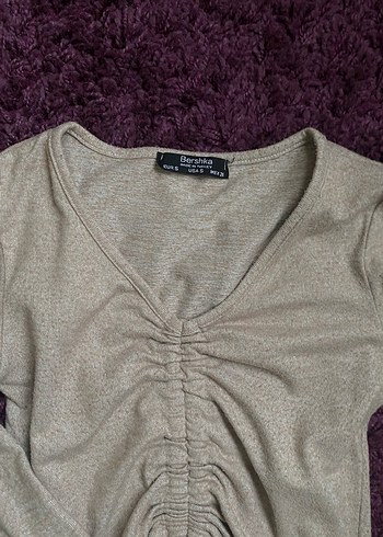 Bej V Yaka Uzun Kollu Triko Bluz - Görsel 3