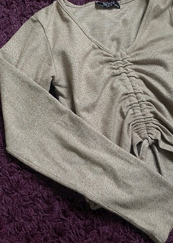 Bej V Yaka Uzun Kollu Triko Bluz - Görsel 2