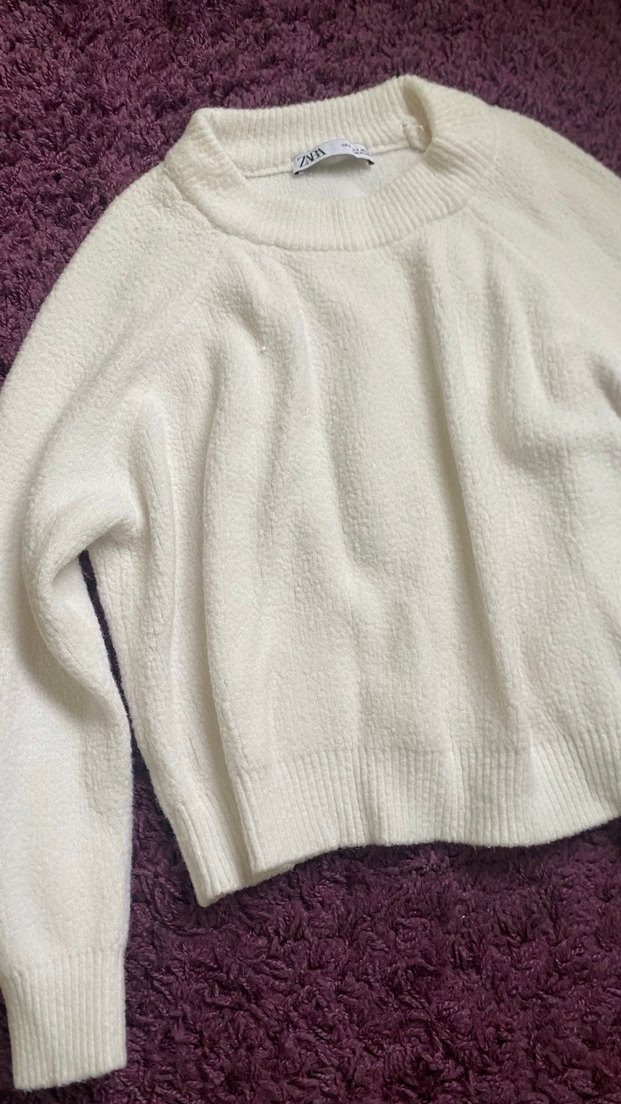 Beyaz Rahat Örgü Kadın Kazak - Görsel 2