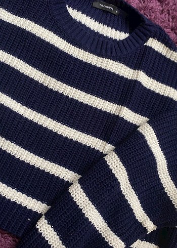 Kadın Çizgili Triko Kazak - Görsel 3