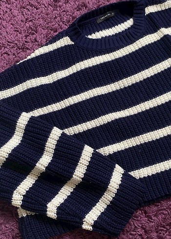 Kadın Çizgili Triko Kazak - Görsel 2