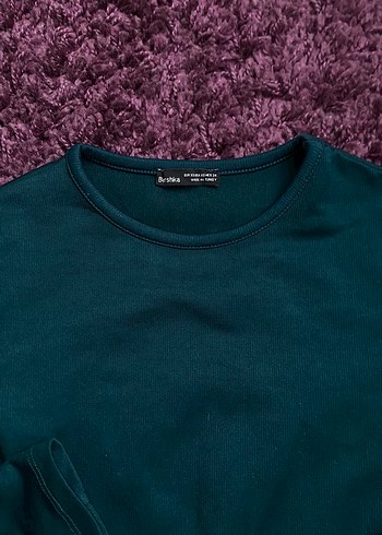 Kadın yeşik Uzun Kollu Basic crop bluz - Görsel 4