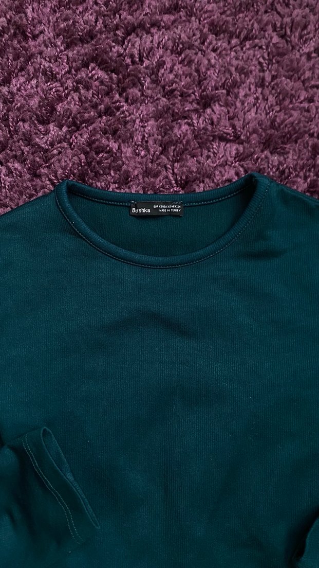 Kadın yeşik Uzun Kollu Basic crop bluz - Görsel 4