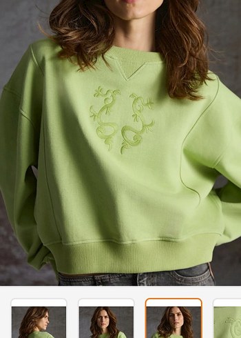 s Beden Nakışlı Yeşil Kadın Sweatshirt