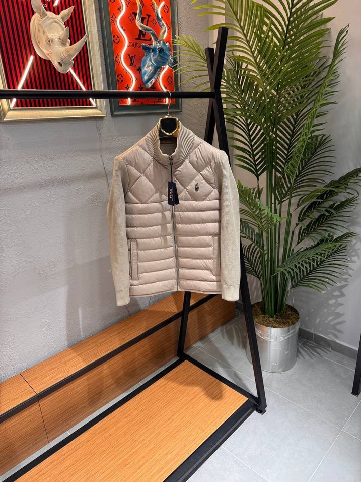 Bej Erkek Kısa Şişme Mont Yüksek Yakalı - Görsel 2