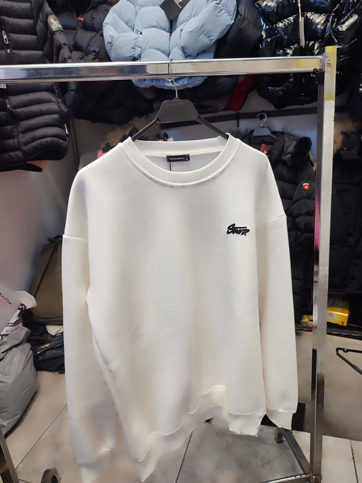 Beyaz Erkek Sweatshirt, Regular Fit, Crew Neck - Görsel 2