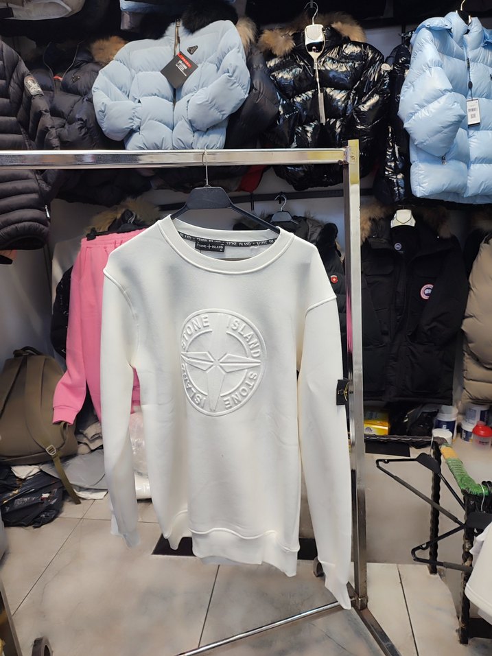 Beyaz Erkek Sweatshirt, Bisiklet Yaka, Rahat Kesim - Görsel 3