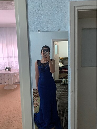 Saks mavi abiye elbise
