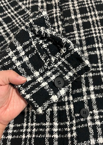 Düğmeli Siyah Kareli Kadın Gömlek - Görsel 3
