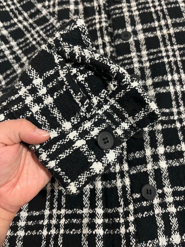 Düğmeli Siyah Kareli Kadın Gömlek - Görsel 3