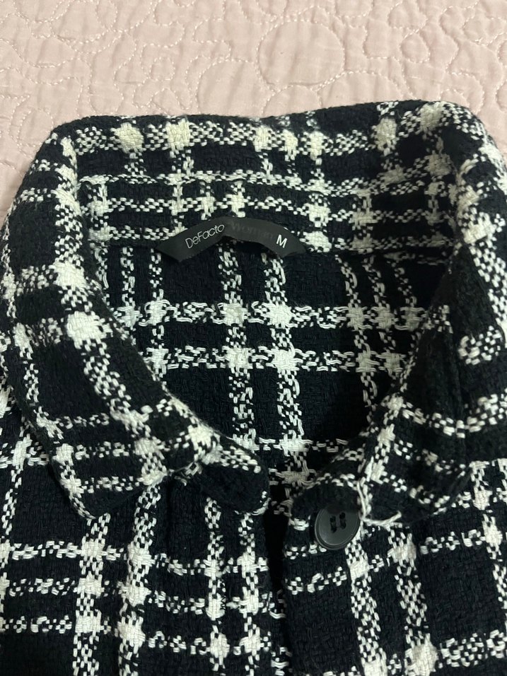 Düğmeli Siyah Kareli Kadın Gömlek - Görsel 5