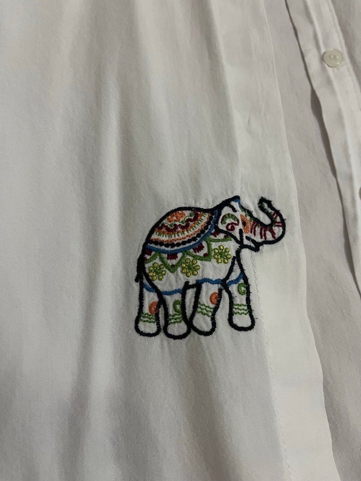 Nakışlı, Düğmeli, Kısa Kollu Beyaz Kadın Gömlek - Görsel 2