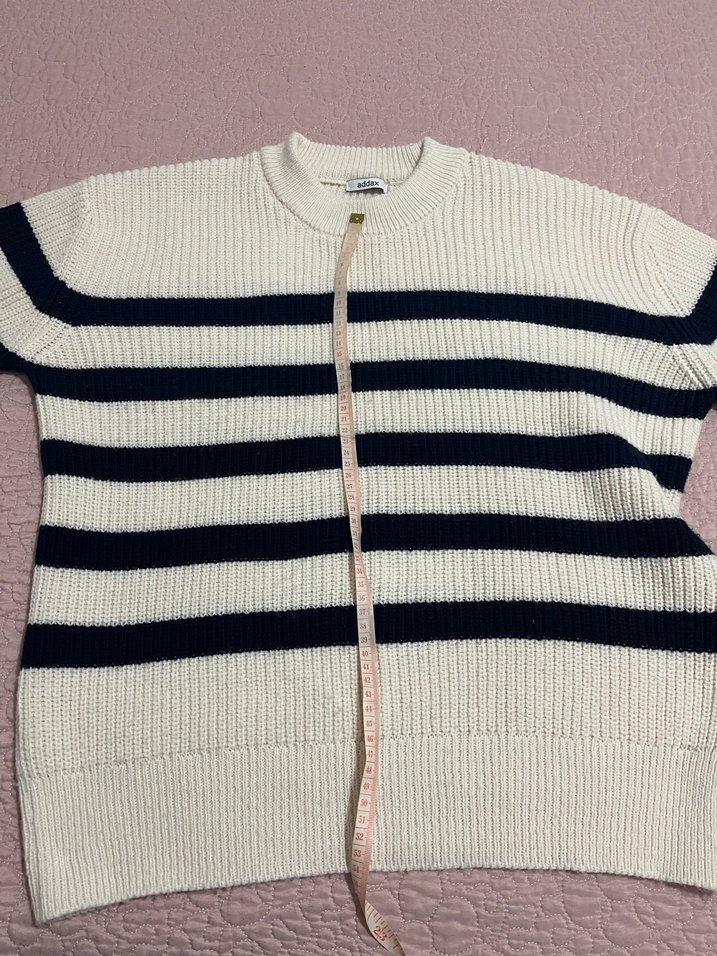 Kadın Çizgili Örgü Beyaz Gri Kazak - Görsel 2