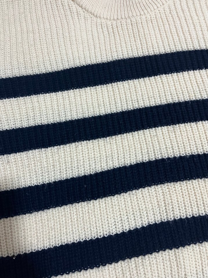 Kadın Çizgili Örgü Beyaz Gri Kazak - Görsel 5