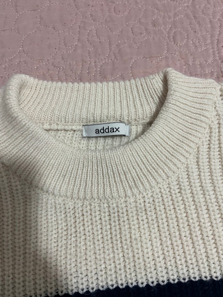 Kadın Çizgili Örgü Beyaz Gri Kazak - Görsel 3