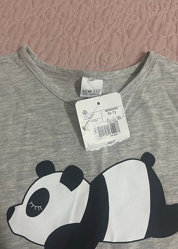 Gri Uzun Kollu Kız Tişörtü Panda Baskılı - Görsel 2
