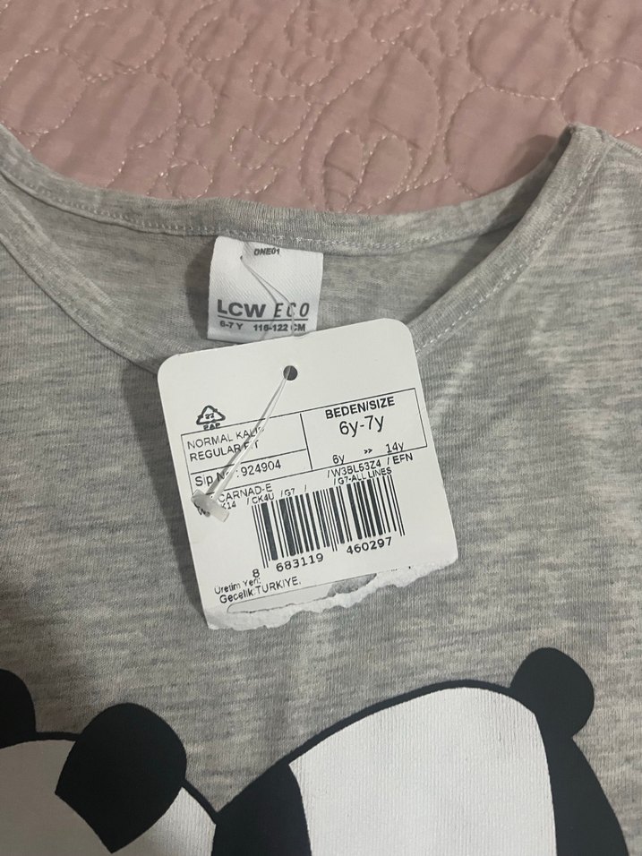 Gri Uzun Kollu Kız Tişörtü Panda Baskılı - Görsel 3