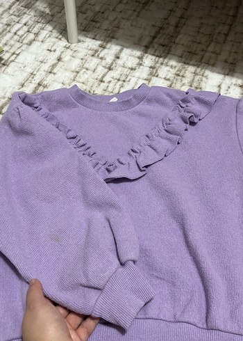 Kız Çocuk Mor Keten Fırfırlı Sweatshirt - Görsel 2