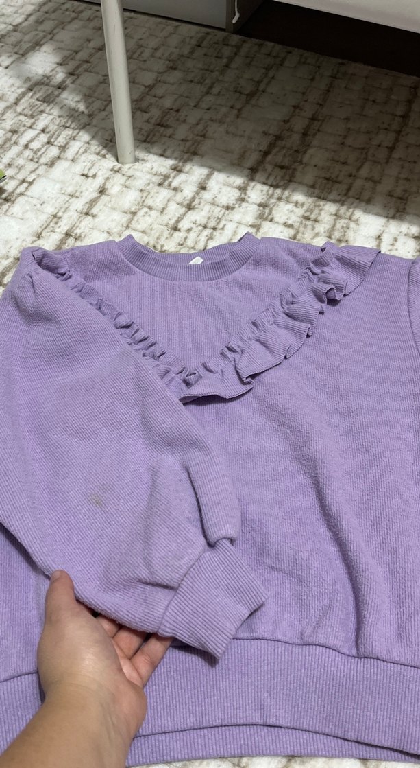 Kız Çocuk Mor Keten Fırfırlı Sweatshirt - Görsel 2