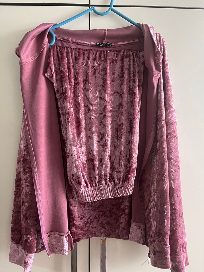 Parlak Pembe Kadın kadife takım - Görsel 3