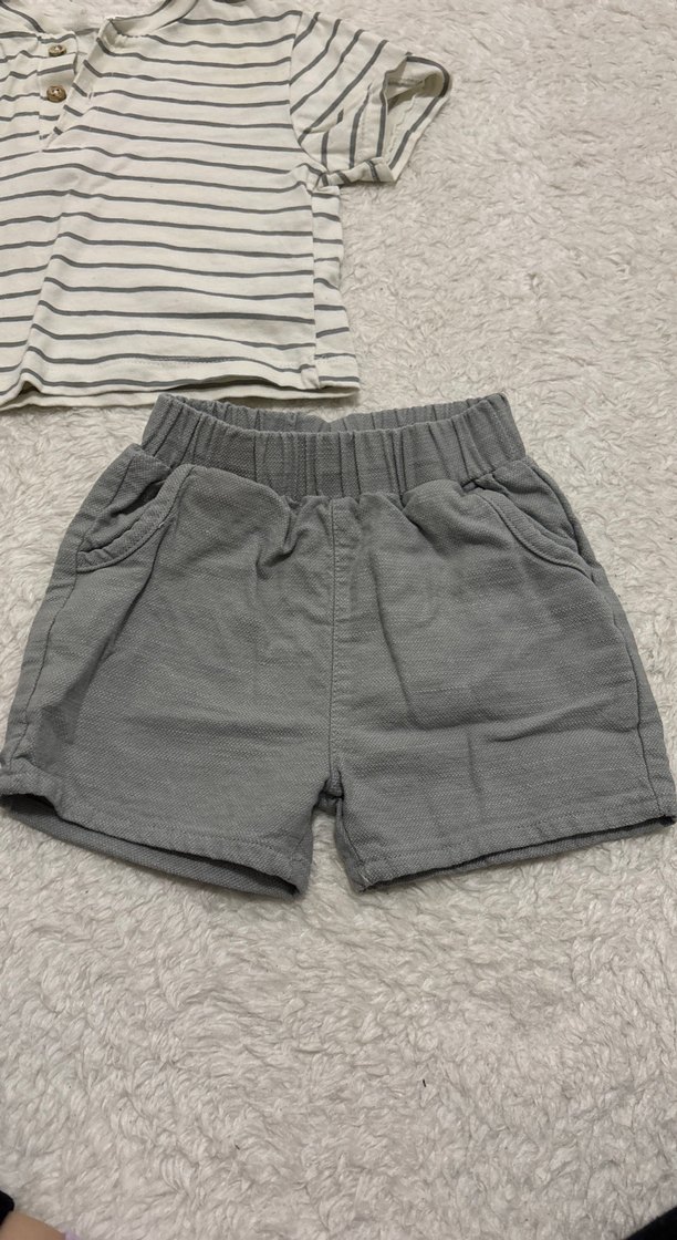 Gri Çizgili Bebek Erkek Kısa Kollu Takım - Görsel 2