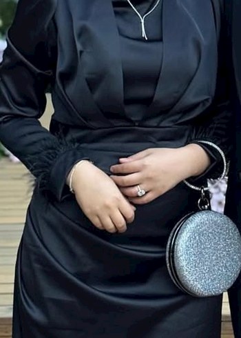 Siyah Uzun Drapeli Abiye Elbise - Görsel 2