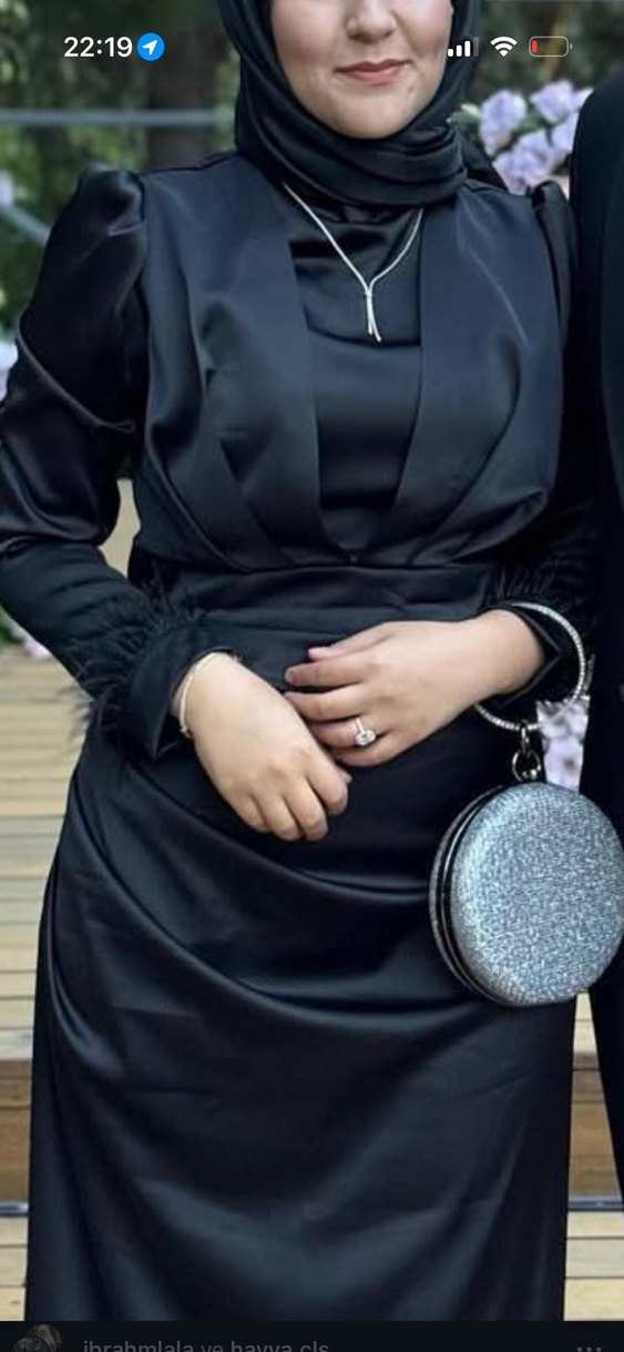 Siyah Uzun Drapeli Abiye Elbise - Görsel 2