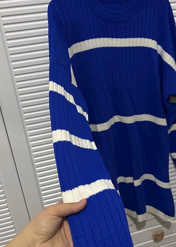 Rahat Kesim Uzun Kollu Mavi Çizgili Kazak uzun tunik - Görsel 3