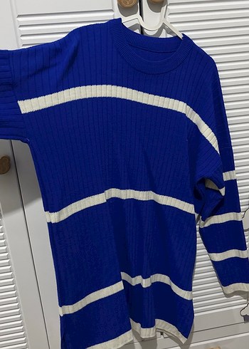 Rahat Kesim Uzun Kollu Mavi Çizgili Kazak uzun tunik - Görsel 2