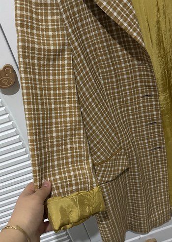 Bej Düğmeli Midi Kadın Blazer Ceket - Görsel 3