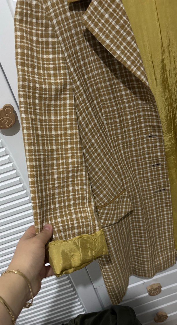 Bej Düğmeli Midi Kadın Blazer Ceket - Görsel 3