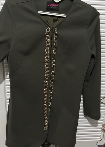 Zincir Detaylı yeşil Uzun Kadın blazer - Görsel 2